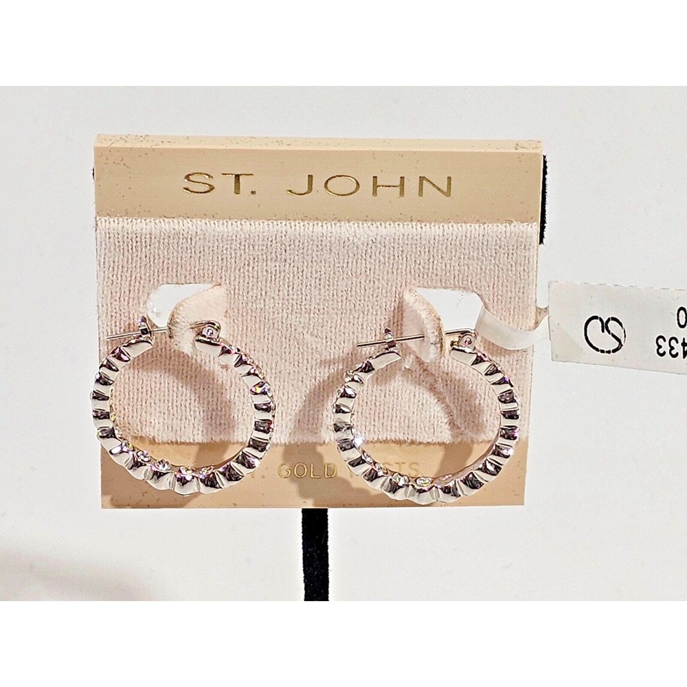 St. John‎ Gold Plate Swarovski Crystal Accented 1" Hoops Hoop Statement Earrings
